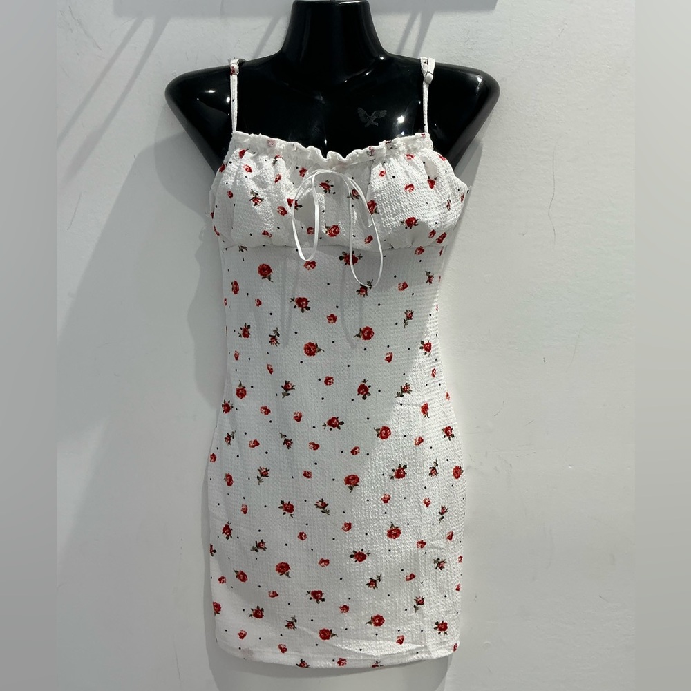 Floral White and Red Midi Dress